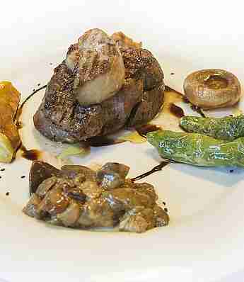 GRIDDLED SAYAGO SIRLOIN STEAK WITH FOIE MEDALLION AND BOLETUS